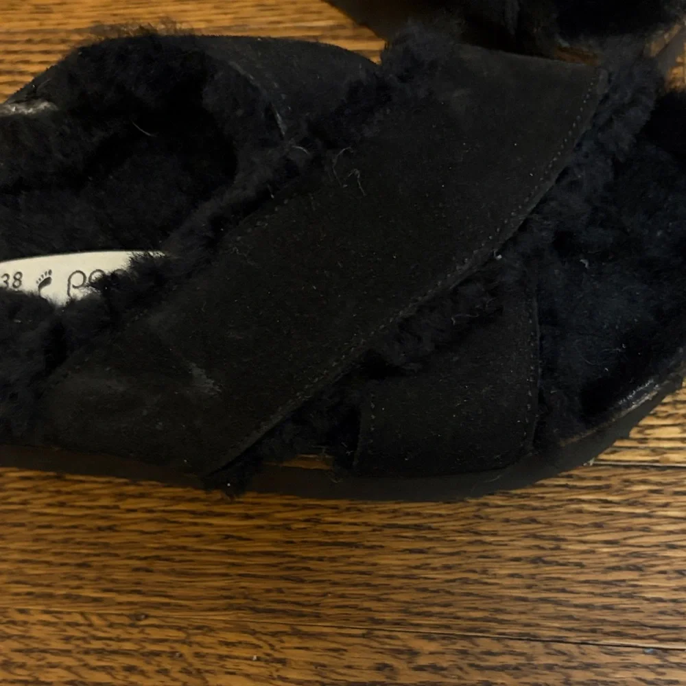 Birkenstock Papillio Daytona Black Shearling Slide Sandals - Picture 6 of 7